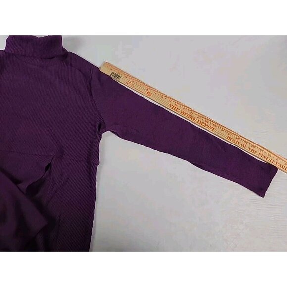 DG2 Diane Gilman Sweater Sz M Purple Turtleneck High Waist Faux Wrap Soft Knit - Picture 6 of 13